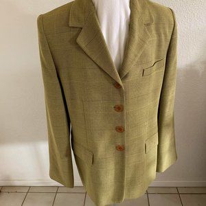 Olive Green Plaid Women's Blazer Jacket